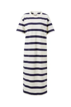 Ceres Life Dresses|Midi Terry Dress - White Navy Bold Stripe