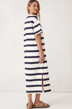 Ceres Life Dresses|Midi Terry Dress - White Navy Bold Stripe