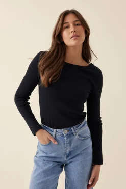 Ceres Life Tops|Organic Rib Long Sleeve Top - Black