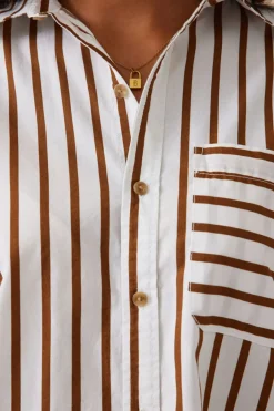Ceres Life Tops|Oversized Poplin Shirt - White Biscuit Stripe