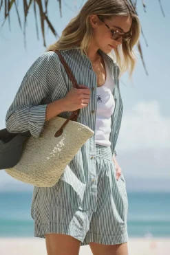 Ceres Life Tops|Oversized Poplin Shirt - Winter Green Bright White Stripe