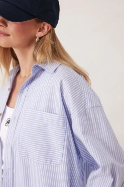 Ceres Life Tops|Oversized Poplin Shirt - White Heritage Blue Stripe
