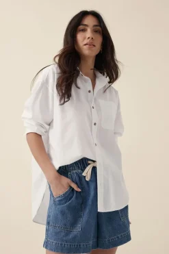 Ceres Life Tops|Oversized Poplin Shirt - White