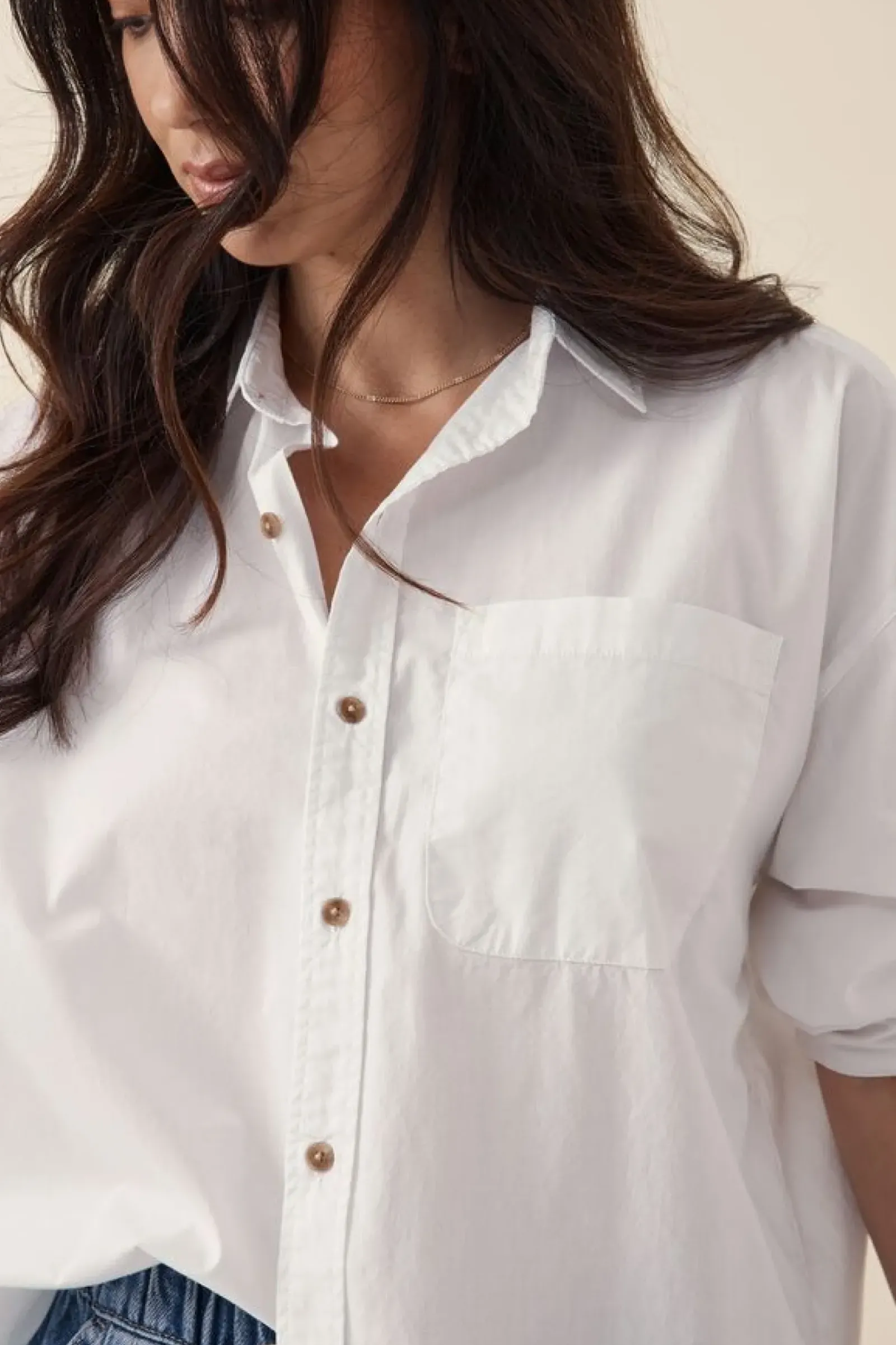 Ceres Life Tops|Oversized Poplin Shirt - White