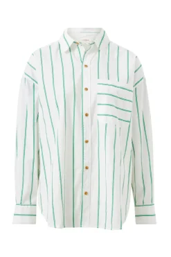 Ceres Life Tops|Oversized Poplin Shirt- Grass Fine Twin Stripe