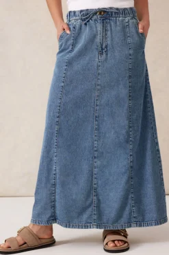 Ceres Life Skirts|Panelled Maxi Skirt - Worn Blue Denim