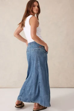 Ceres Life Skirts|Panelled Maxi Skirt - Worn Blue Denim
