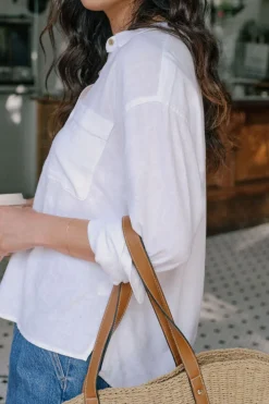 Ceres Life Tops|Relaxed Pocket Shirt- White