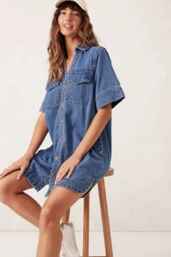 Ceres Life Dresses|Relaxed Shirt Dress - Fresh Indigo