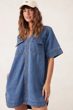 Ceres Life Dresses|Relaxed Shirt Dress - Fresh Indigo