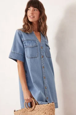 Ceres Life Dresses|Relaxed Shirt Dress - Mid Vintage Blue