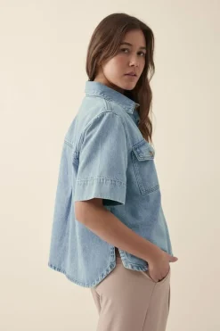 Ceres Life Toggle Menu|Tops|Short Sleeve Boxy Shirt - Vintage Blue Denim