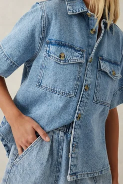 Ceres Life Toggle Menu|Tops|Short Sleeve Boxy Shirt - Vintage Blue Denim