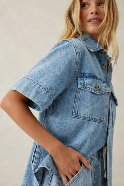Ceres Life Toggle Menu|Tops|Short Sleeve Boxy Shirt - Vintage Blue Denim
