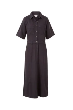 Ceres Life Dresses|Short Sleeve Denim Midi Shirt Dress - Washed Black Twill
