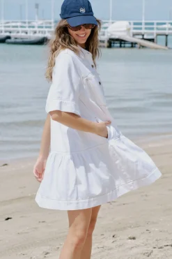 Ceres Life Dresses|Short Sleeve Tiered Pocket Shirt Dress - Fresh Ecru