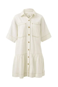 Ceres Life Dresses|Short Sleeve Tiered Pocket Shirt Dress - Fresh Ecru