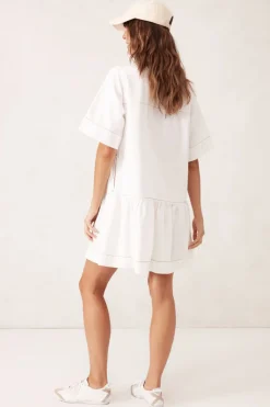 Ceres Life Dresses|Short Sleeve Tiered Pocket Shirt Dress - Fresh Ecru