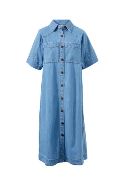 Ceres Life Toggle Menu|Dresses|Short Sleeve Yoke Detail Midi Dress - Vintage Blue