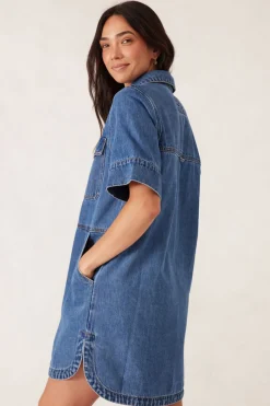 Ceres Life Dresses|Side Pocket Boxy Dress - Fresh Indigo