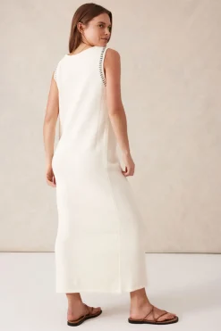 Ceres Life Dresses|Sleeveless Boat Neck Knit Midi Dress - Eggshell