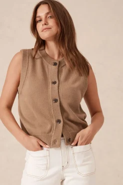 Ceres Life Tops|Knitwear|Sleeveless Cardi - Summer Taupe