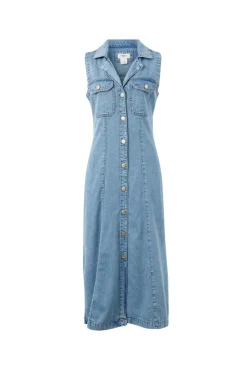 Ceres Life Dresses|Sleeveless Panelled Midi Shirt Dress - Vintage Blue