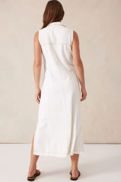 Ceres Life Dresses|Sleeveless Panelled Midi Shirt Dress - Fresh Ecru