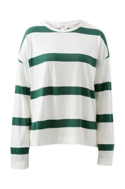 Ceres Life Tops|Slouchy Long Sleeve - Vanilla Pine Green Bold Stripe