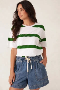 Ceres Life Tops|Slouchy Split Hem Tee - Winter Green Bold Stripe