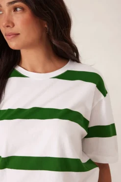 Ceres Life Tops|Slouchy Split Hem Tee - Winter Green Bold Stripe