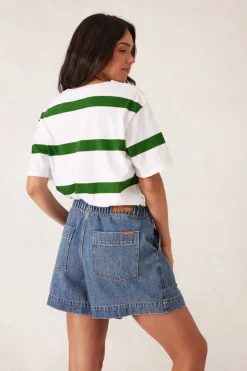 Ceres Life Tops|Slouchy Split Hem Tee - Winter Green Bold Stripe