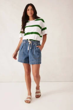 Ceres Life Tops|Slouchy Split Hem Tee - Winter Green Bold Stripe