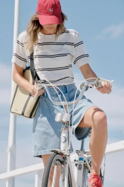 Ceres Life Tops|Slouchy Split Hem Tee - Vanilla/Phantom Double Stripe