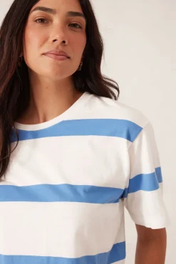 Ceres Life Tops|Slouchy Split Hem Tee - Vanilla/Pool Blue Bold Stripe