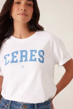 Ceres Life Tops|Slouchy Split Hem Tee - White/Ceres Varisty Pool Blue
