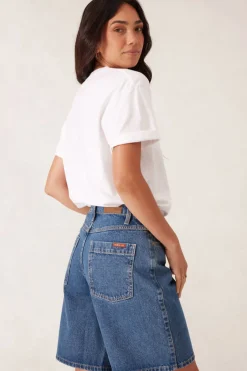 Ceres Life Tops|Slouchy Split Hem Tee - White/Ceres Varisty Pool Blue