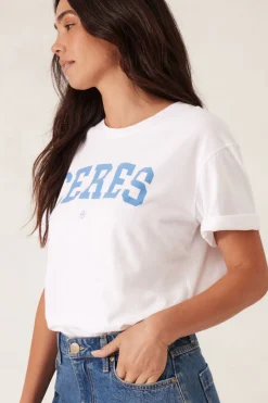 Ceres Life Tops|Slouchy Split Hem Tee - White/Ceres Varisty Pool Blue