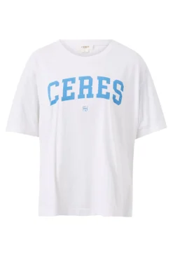 Ceres Life Tops|Slouchy Split Hem Tee - White/Ceres Varisty Pool Blue