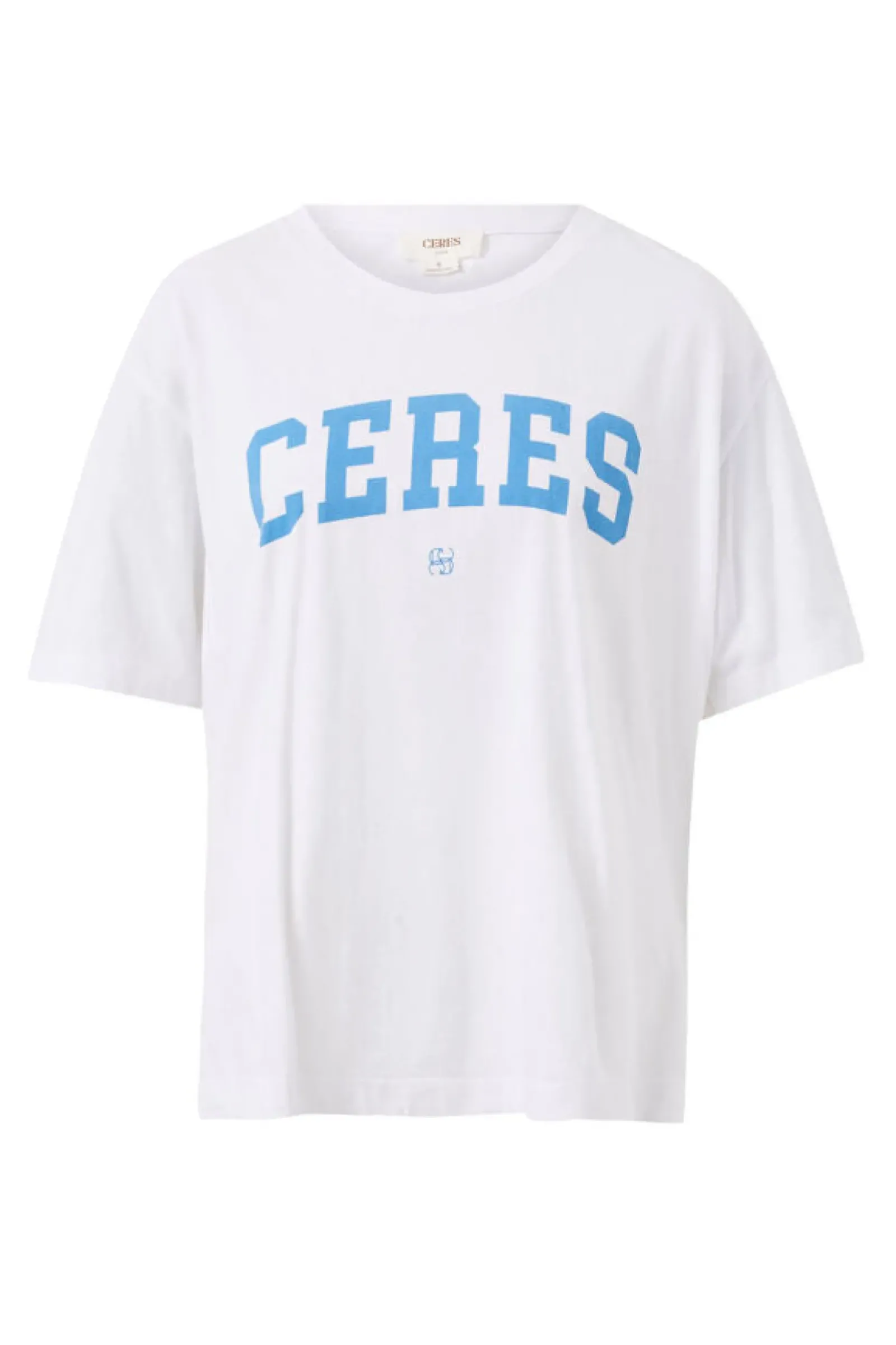 Ceres Life Tops|Slouchy Split Hem Tee - White/Ceres Varisty Pool Blue