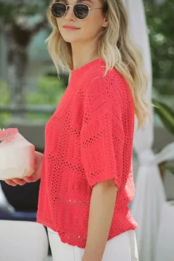 Ceres Life Tops|Square Knit Boxy Tee - Heritage Red