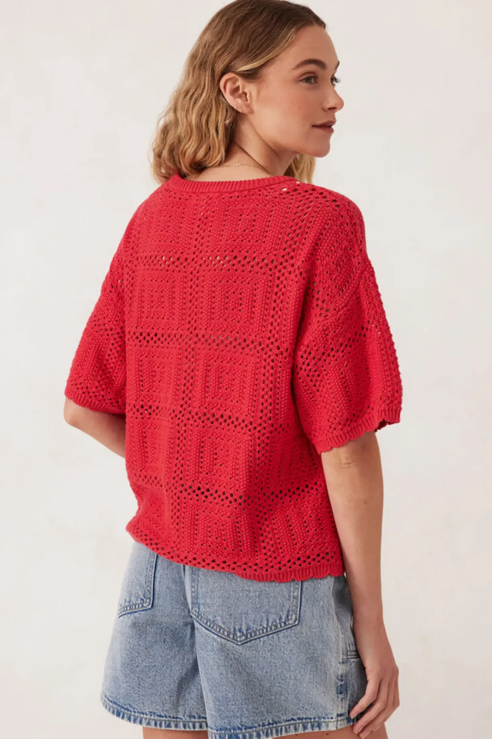 Ceres Life Tops|Square Knit Boxy Tee - Heritage Red