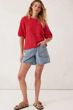 Ceres Life Tops|Square Knit Boxy Tee - Heritage Red