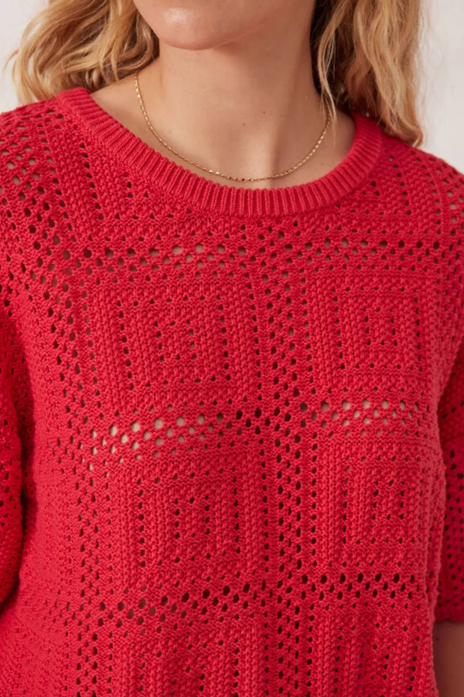 Ceres Life Tops|Square Knit Boxy Tee - Heritage Red