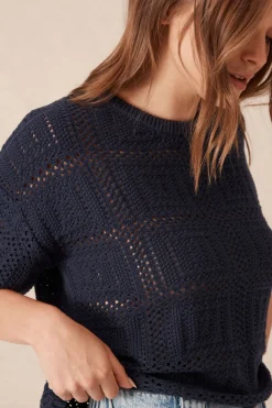 Ceres Life Tops|Square Knit Boxy Tee - New Navy