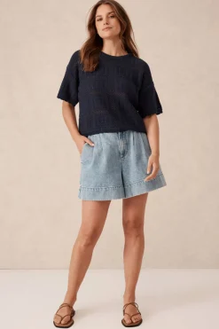 Ceres Life Tops|Square Knit Boxy Tee - New Navy