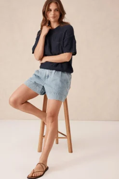 Ceres Life Tops|Square Knit Boxy Tee - New Navy