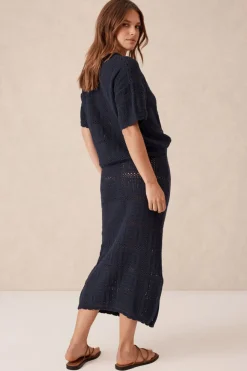 Ceres Life Skirts|Knitwear|Square Knit Midi Skirt - New Navy