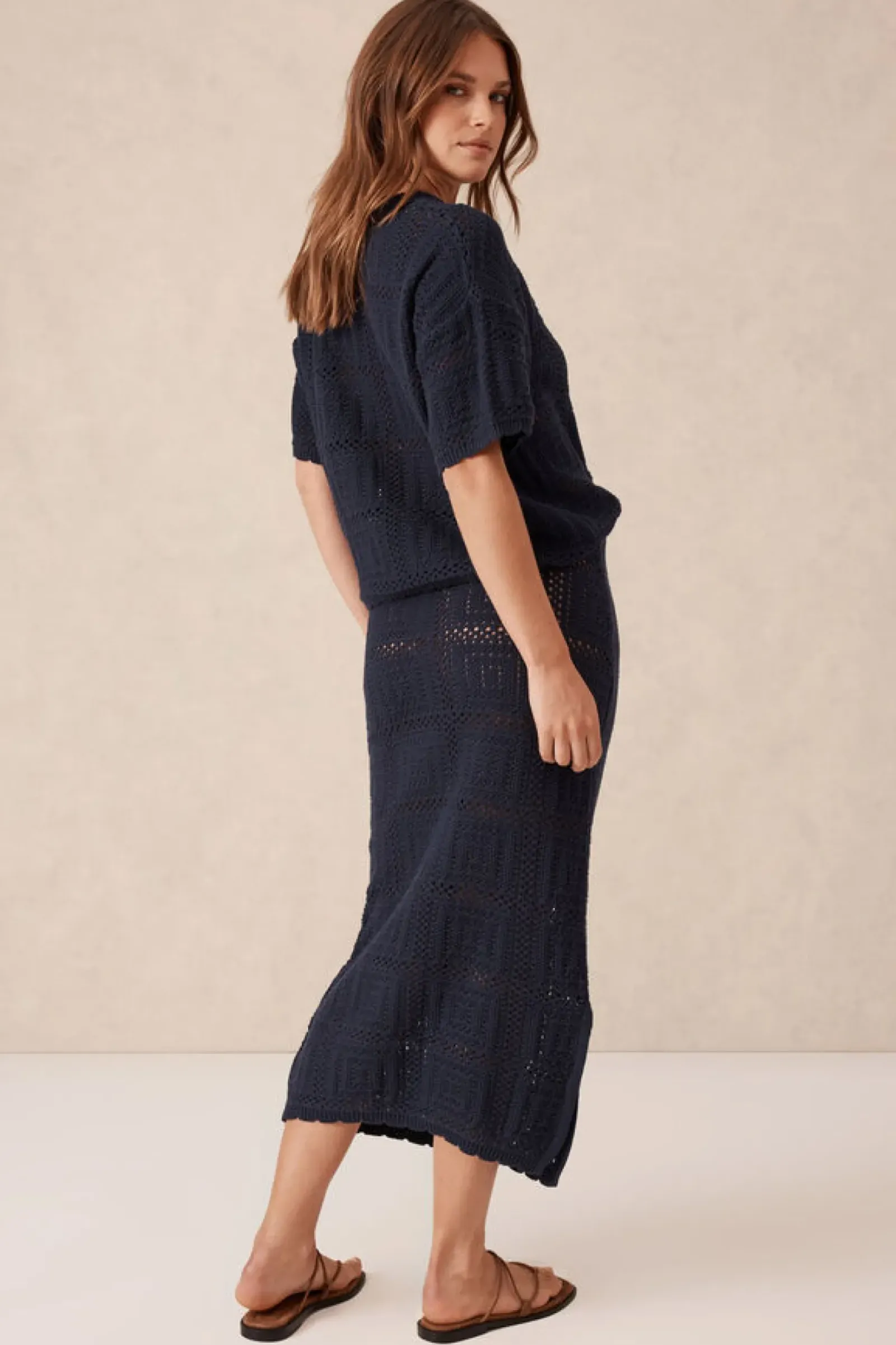 Ceres Life Skirts|Knitwear|Square Knit Midi Skirt - New Navy