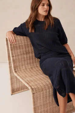 Ceres Life Skirts|Knitwear|Square Knit Midi Skirt - New Navy